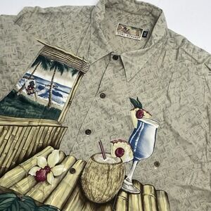 Tori Richard Mens XXL 2XL Hawaiian Tropical Drink Beach Window Table Vintage